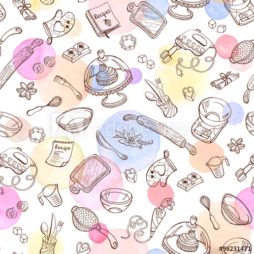 Baking Doodle Background Vector Seamless Pattern With Kitchen 500x500 Baking Doodle Background Vector Seamless Pattern With Kitchen