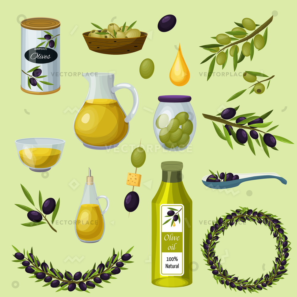 Green Black Olives Healthy Products Cartoon Vector Illustration 1000x1000 Green Black Olives Healthy Products Cartoon Vector Illustration