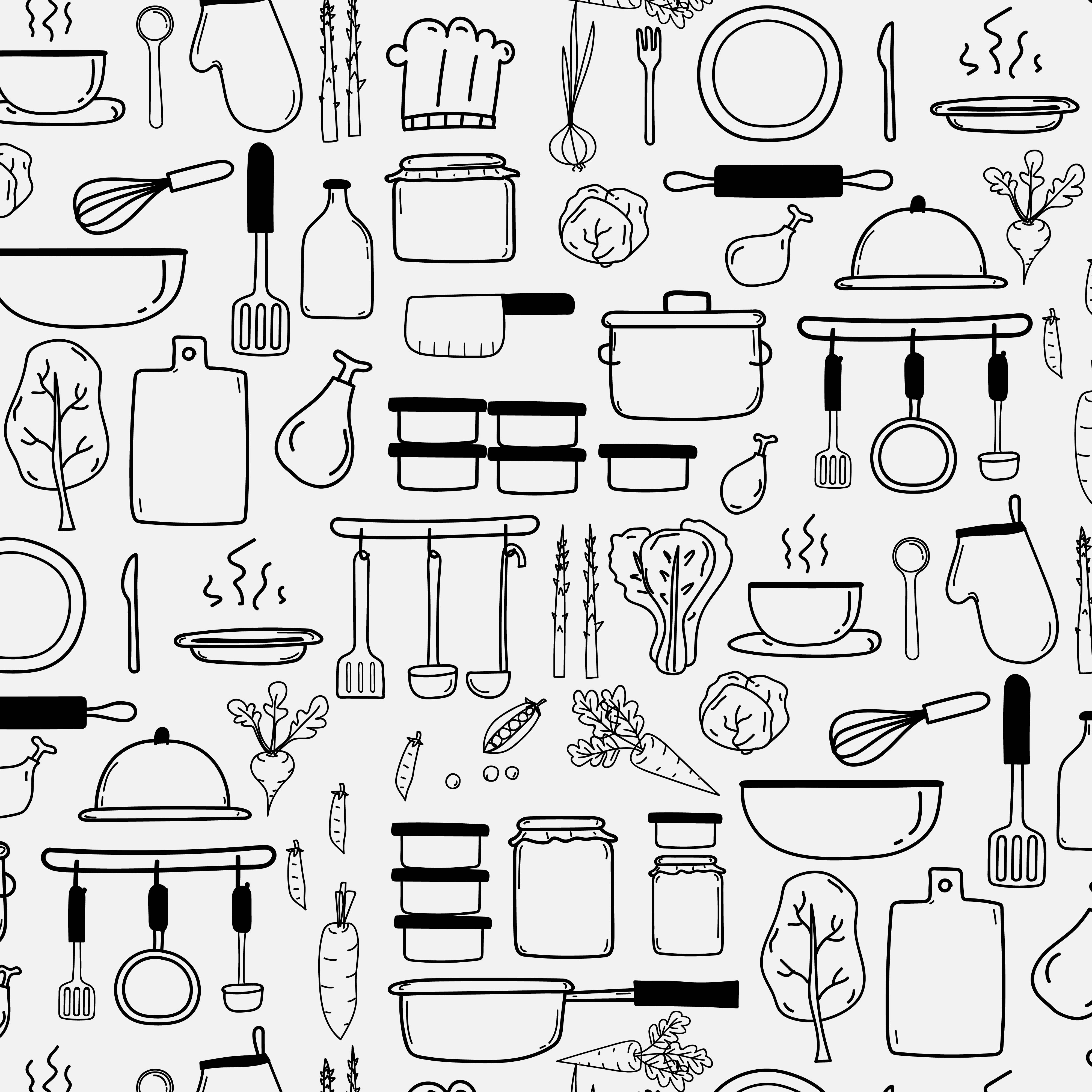 Pattern With Line Hand Drawn Doodle Vector Cooking Background 4000x4000 Pattern With Line Hand Drawn Doodle Vector Cooking Background