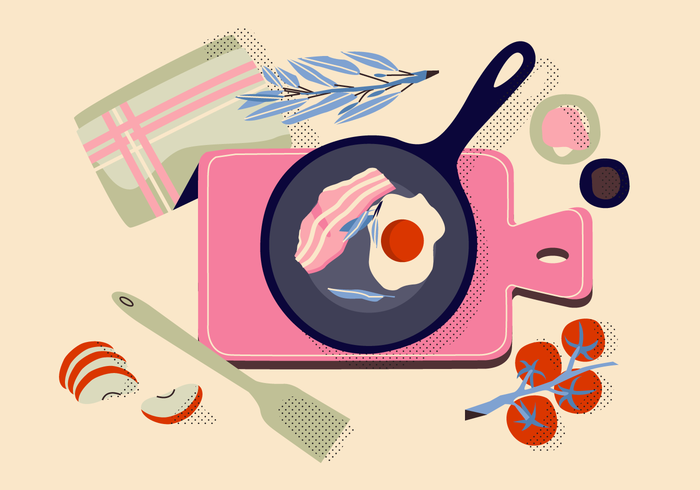 Cooking Healthy Food On Pan Vector Illustration 700x490 Cooking Healthy Food On Pan Vector Illustration