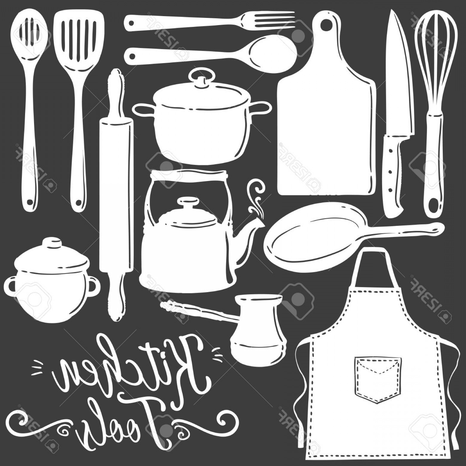 1560x1560 Photostock Vector Kitchen Tools Baking Pastry Silhouette Flat