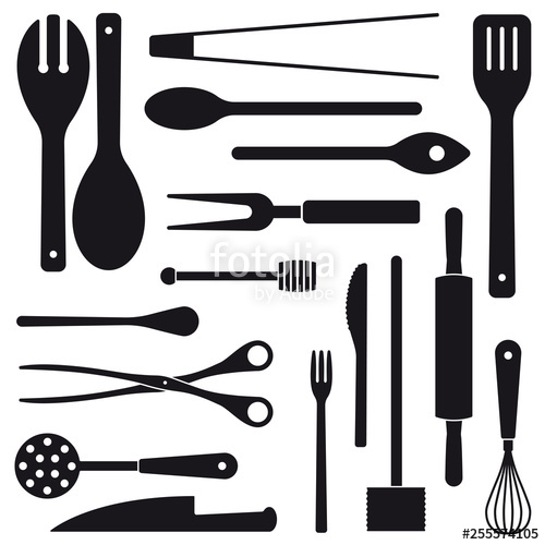 500x500 Cooking Utensils Assortment Silhouettes Vector Stock Image