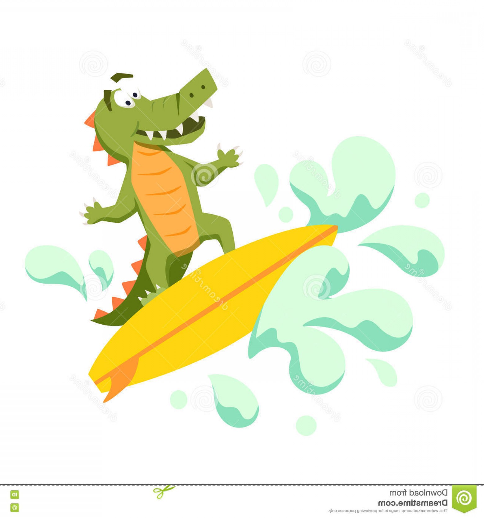 1560x1668 Stock Illustration Surfer Cool Crocodile Wave Sirfing Monsters Fun