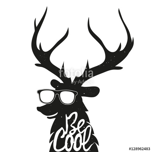 500x500 Vector Typography Poster With Stylish Black Deer Animal