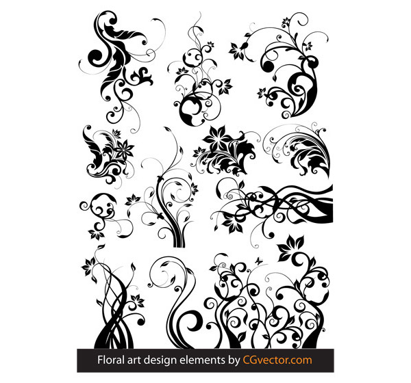 600x560 Swirly Curly Floral Based Vector Design Elements Bashooka
