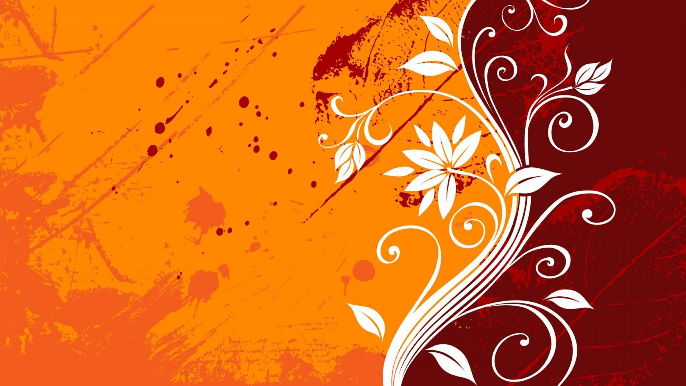2304x1296 Leaf Orange Grunge Vector Graphic Design Floral Wallpaper Soidergi