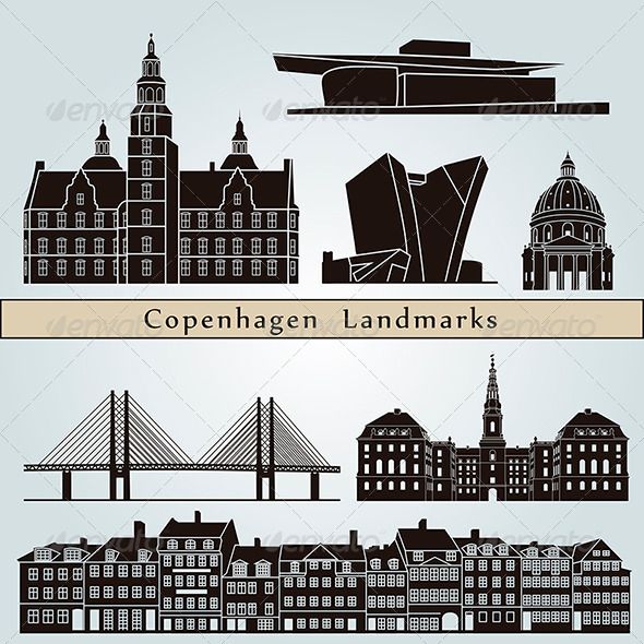 590x590 Copenhagen Landmarks And Monuments Isolated On Blue Background