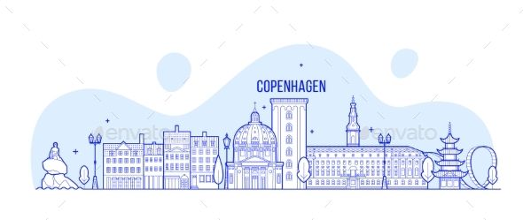 590x249 Copenhagen Skyline, Denmark This Vector Illustration Represents