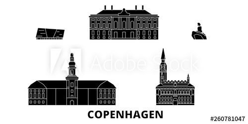 500x250 Denmark, Copenhagen Flat Travel Skyline Set Denmark, Copenhagen