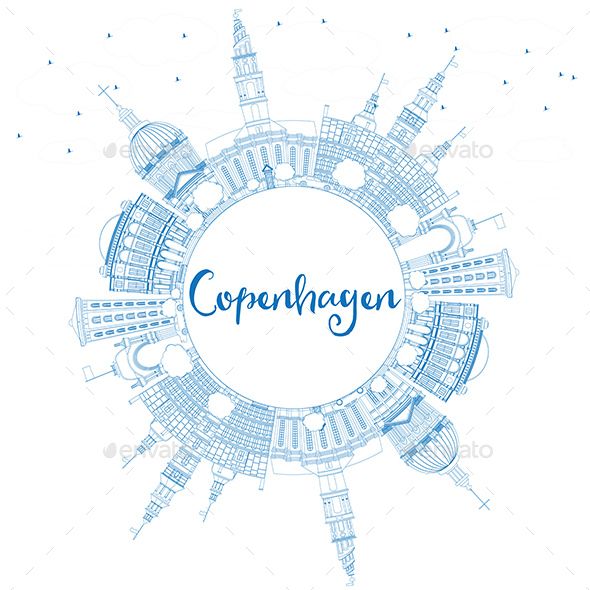 590x590 Vector Building Outline Copenhagen Skyline With Blue Landmarks