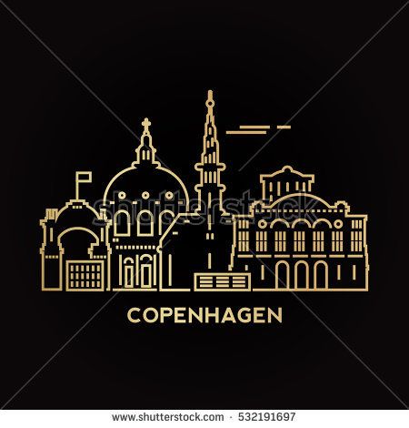 450x470 Copenhagen City Golden Architecture Vector Illustration, Skyline