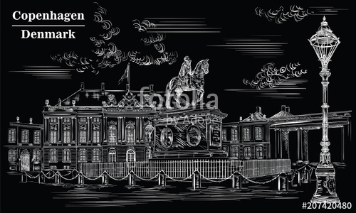 500x300 Amalienborg Square In Copenhagen, Black Stock Image And Royalty
