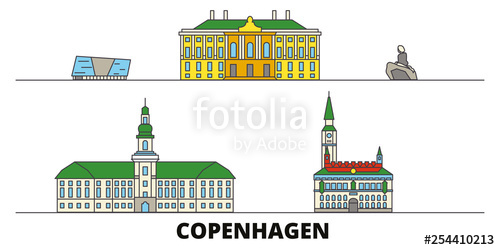 500x250 Denmark, Copenhagen Flat Landmarks Vector Illustration Denmark