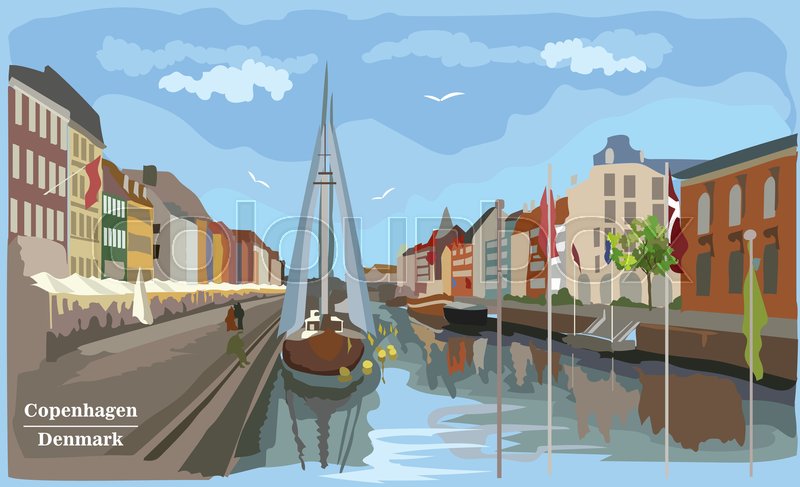 800x487 Cityscape Pier In Copenhagen, Denmark Stock Vector Colourbox