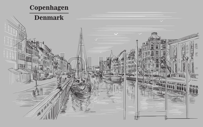 800x500 Pier In Copenhagen, Denmark Landmark Stock Vector Colourbox