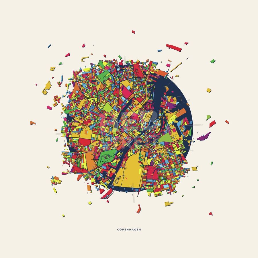 900x900 Copenhagen Denmark Colorful Confetti Map Maps Vector Downloads