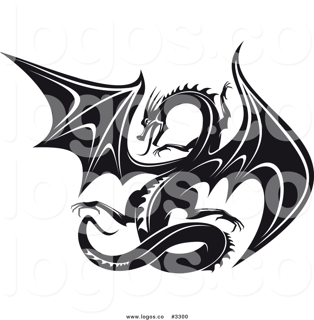 1024x1044 Royalty Free Vector Of A Black And White Dragon Logo