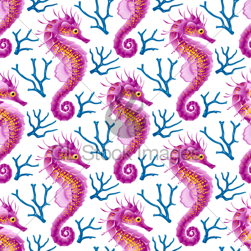 Vector Seamless Pattern Whith Seahorse And Coral Gl Stock Images 500x500 Vector Seamless Pattern Whith Seahorse And Coral Gl Stock Images