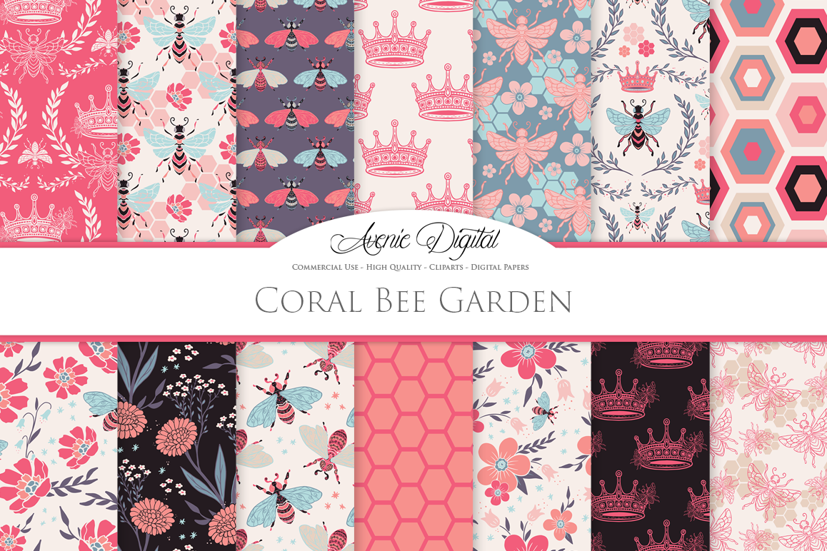 Coral Bee Garden Seamless Vector Patterns And Digital Paper 1158x772 Coral Bee Garden Seamless Vector Patterns And Digital Paper