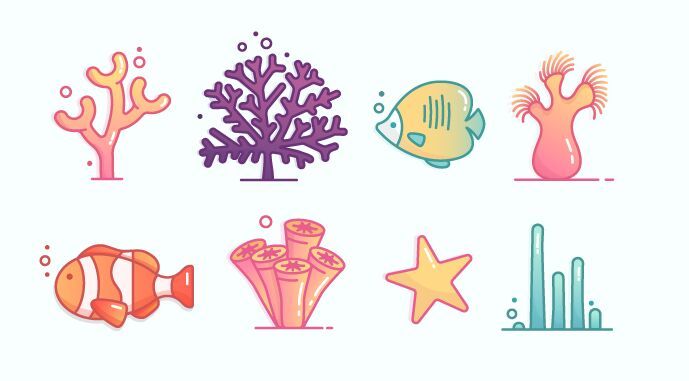 689x381 Free Lovely Coral Reef Icons Vector
