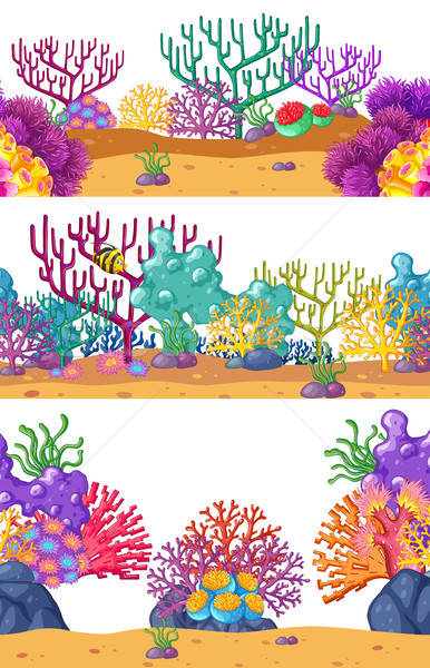 386x600 Three Underwater Scenes With Coral Reef Vector Illustration