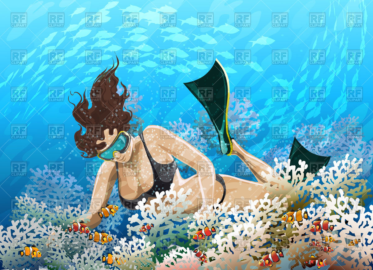 1200x870 Woman In Flippers Swimming Over Coral Reef Vector Image Of People
