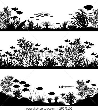 418x470 Three Editable Vector Sea Coral Silhouette Foregrounds