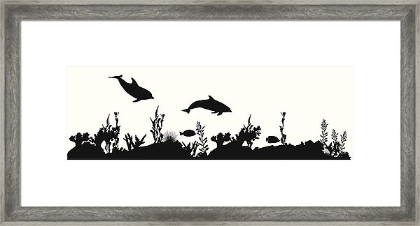 600x324 Coral Sea Life Vector Silhouette Framed Print