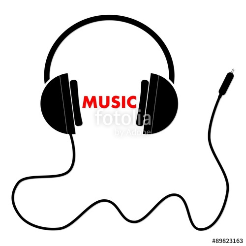 500x500 White Headphones With Cord And Word Music Black Stock Image