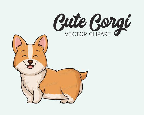 570x453 Cute Corgi Vector Clip Art, Digital, Kawaii, Chibi, Clipart, Dog
