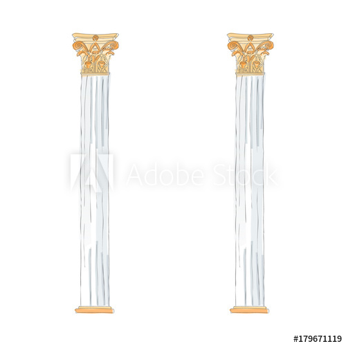 500x500 Greek Doodle Doric Ionic Corinthian Columns Vector Illustration