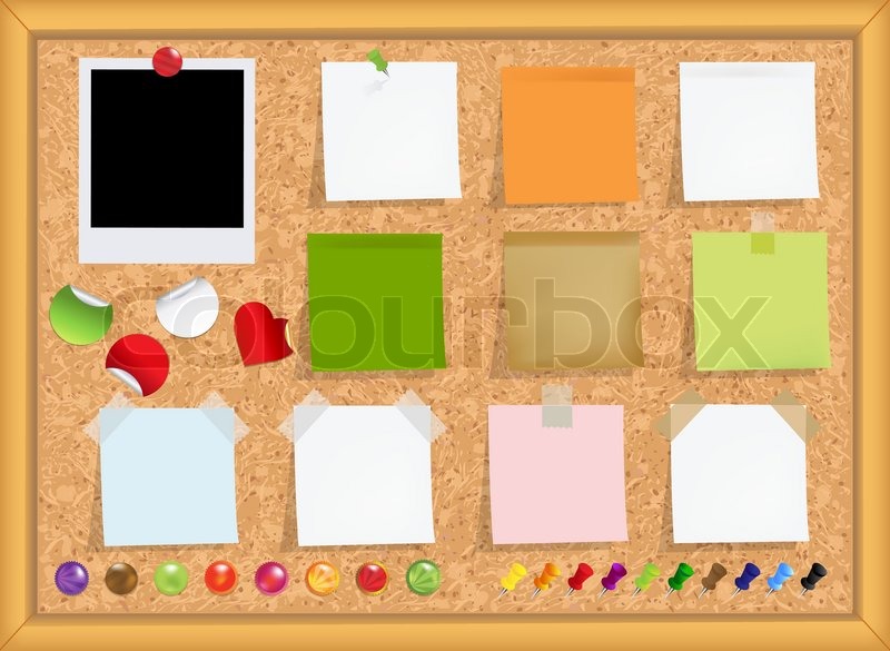 800x585 Cork Notice Board With Blank Colorful Stock Vector Colourbox