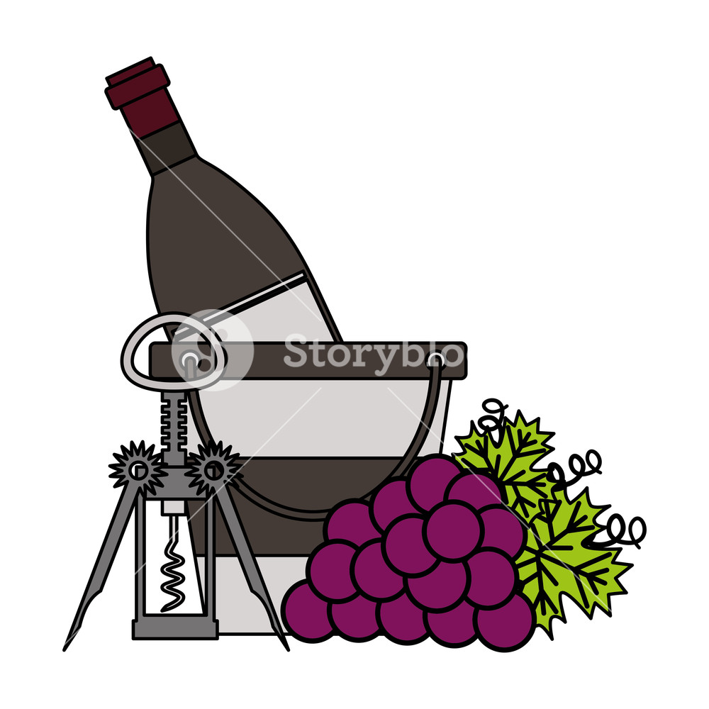 1000x1000 Wine Bottle Ice Bucket Grapes And Corkscrew Vector Illustration