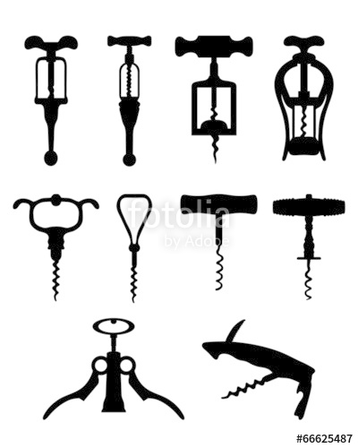 400x500 Black Silhouettes Of Different Corkscrew, Vector Illustration