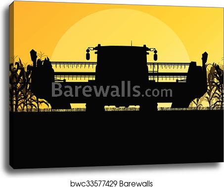 453x379 Corn Field Harvesting With Combine Harvester Yellow Abstract Rural