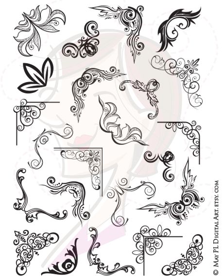 457x576 Frame Border Corners Digital Vector Clip Art Decorative Scrapbook