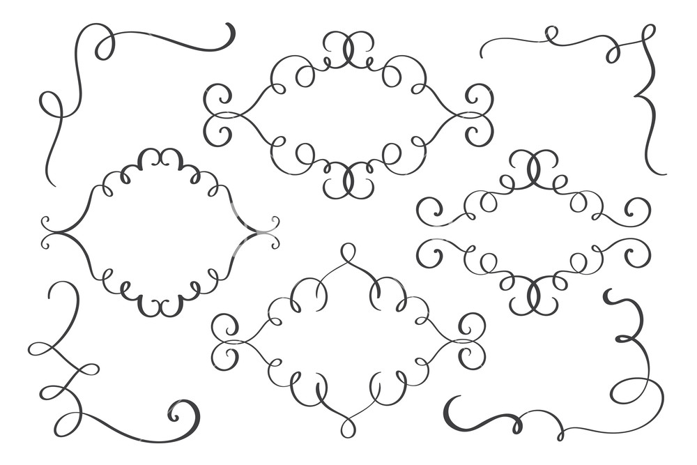 1000x667 Set Frame, Corner Hand Drawn Flourish Calligraphy Elements Vector