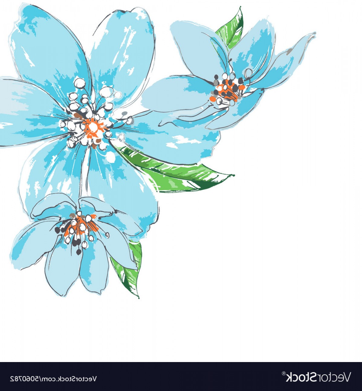 1198x1296 Blue Flowers Background Watercolor Corner Ornament Vector Cqrecords