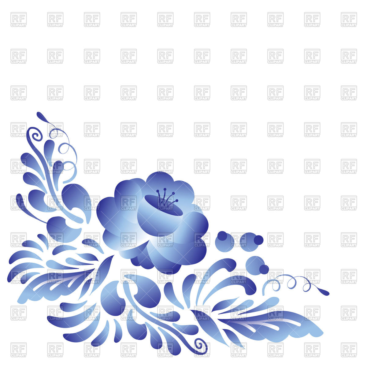 1200x1200 Blue And White Floral Corner Ornament In Russian Gzhel Style