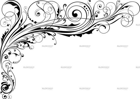 570x403 Swirl Ornament Corner Decorative Floral Designwall Decor Etsy