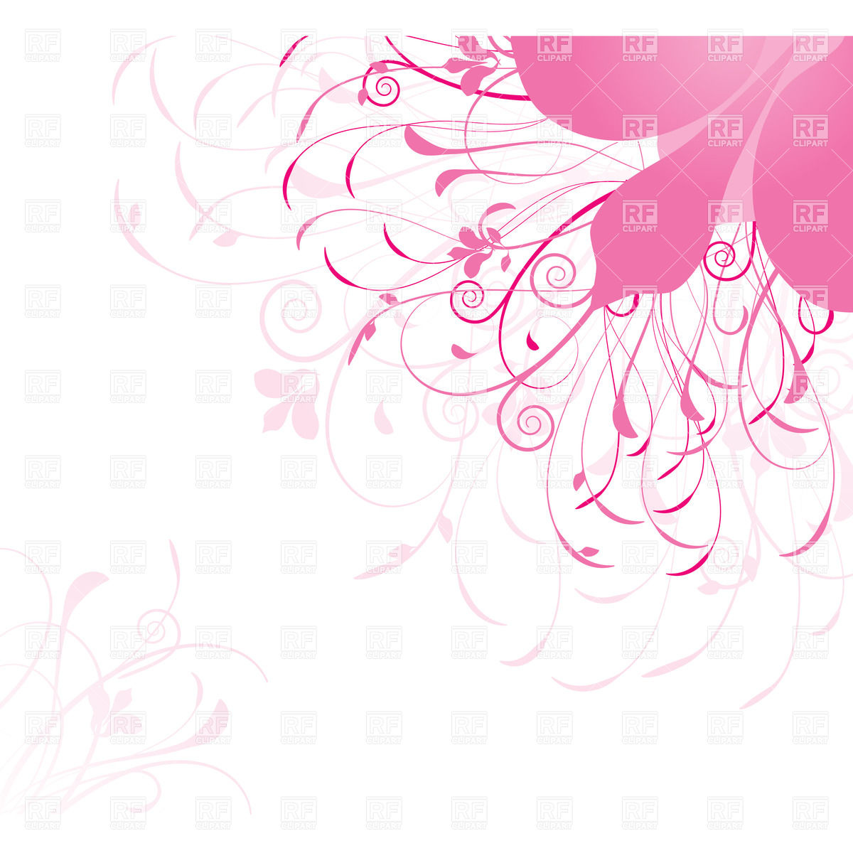 1200x1200 Pink Card With Hand Drawn Curly Flowers In Corner Vector Image