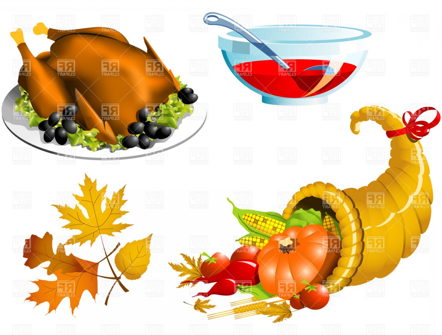 1440x1092 Thanksgiving Roasted Turkey And Cornucopia Vector Clipart