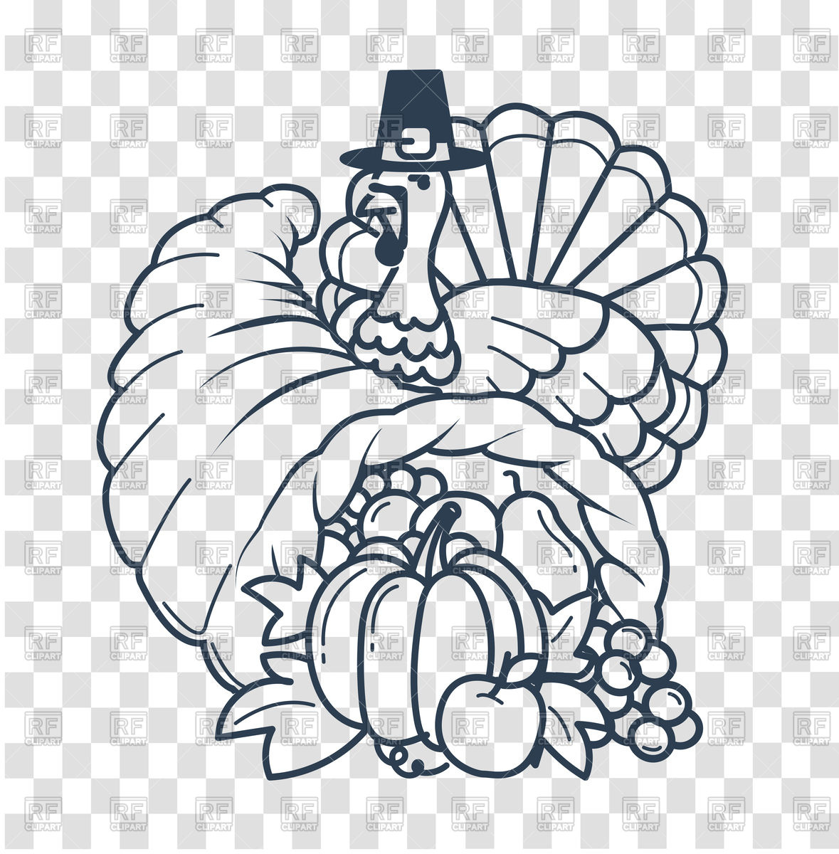 1179x1200 Thanksgiving Day Emblem With Cornucopia, Turkey And Vegetable