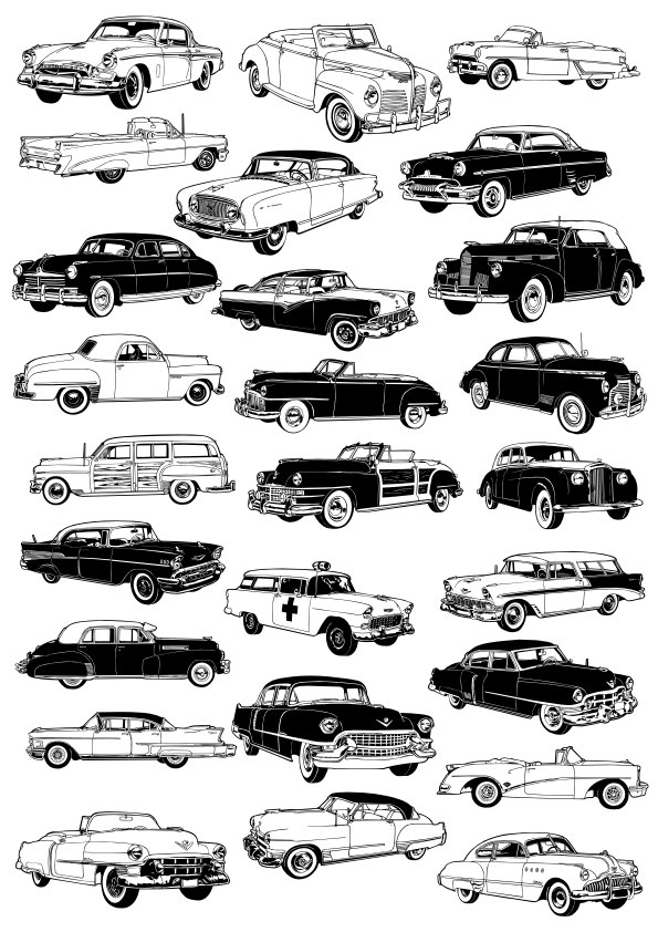 595x842 Retro Cars Vector Set Free Vector Cdr Free Download Vector