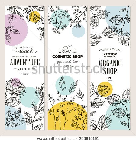 450x470 Botanical Banner Collection Organic Cosmetic Vector Illustration