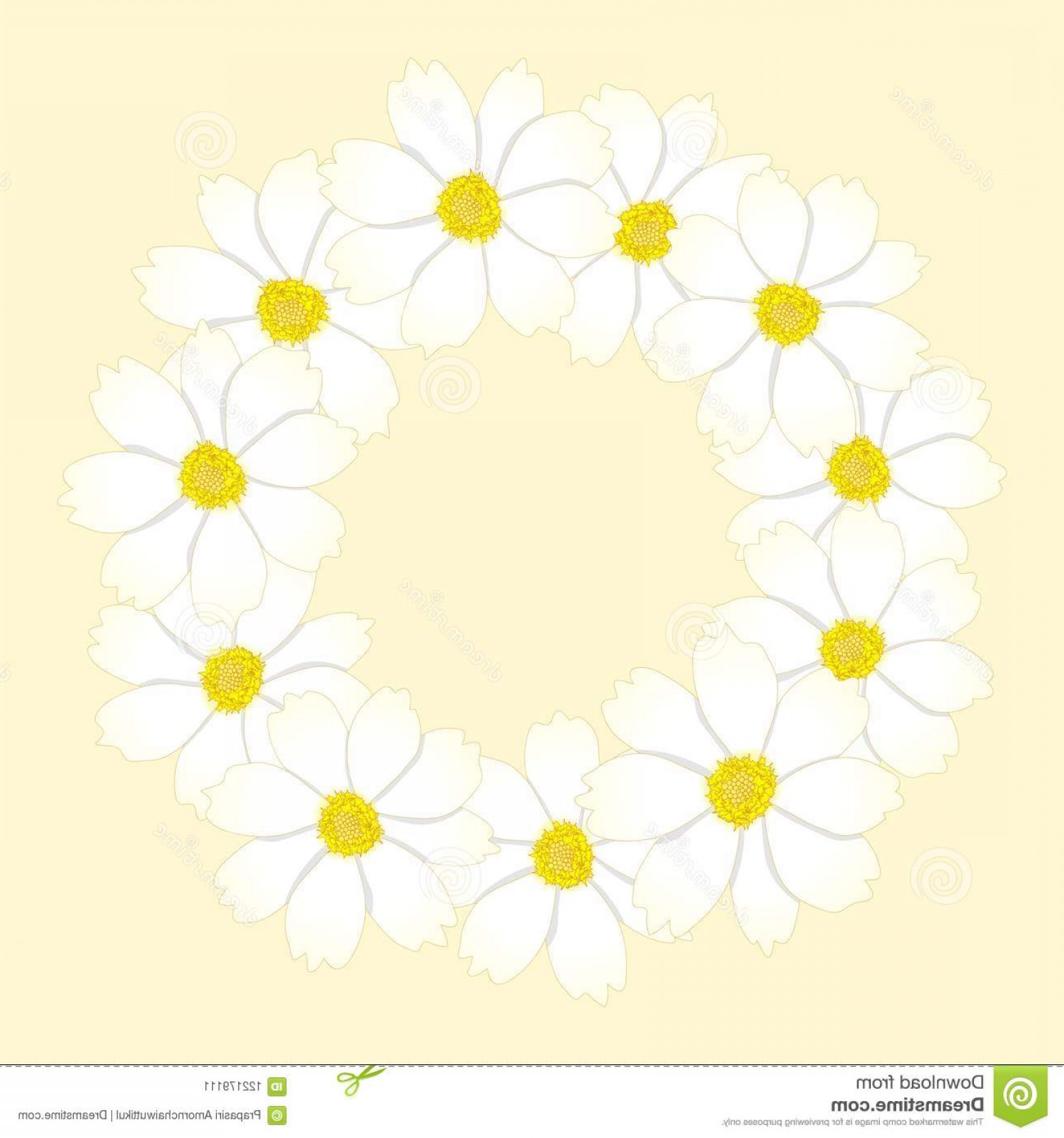 1560x1668 White Cosmos Flower Wreath Vector Illustration White Cosmos Flower