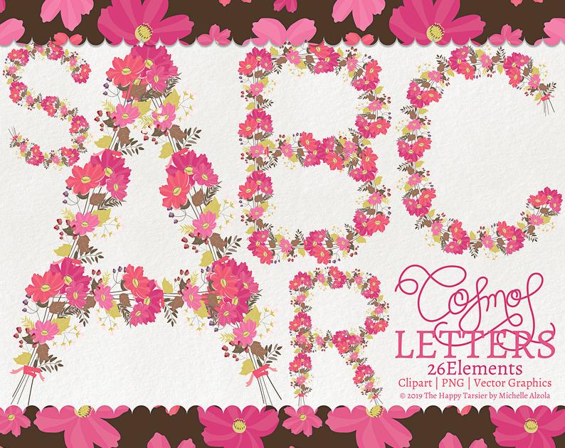 794x630 Cosmos Letters Flower Clipart Vector Graphics Etsy
