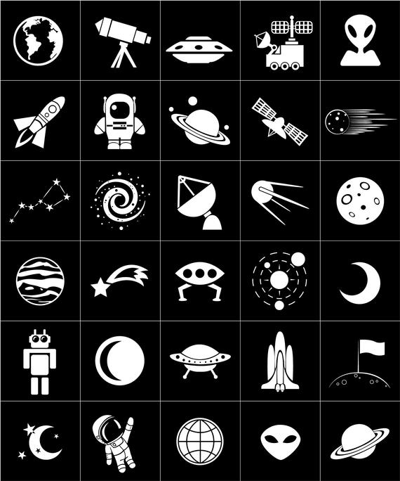 570x684 Cosmos Vector Icons Planets Art Universe Vector Digital Etsy