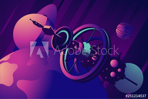 500x334 Orbital Station With Space Background Futuristic Spaceship Design