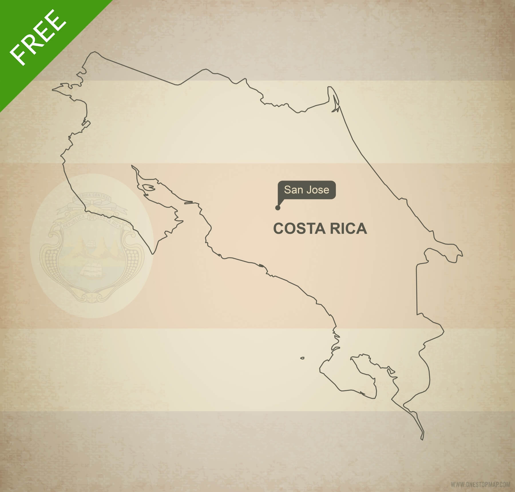 1800x1723 Free Vector Map Of Costa Rica Outline One Stop Map